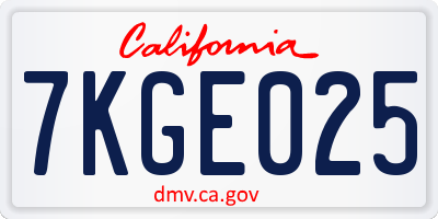 CA license plate 7KGE025