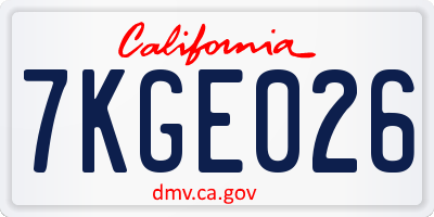 CA license plate 7KGE026