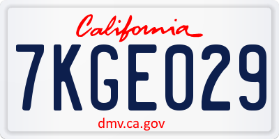 CA license plate 7KGE029