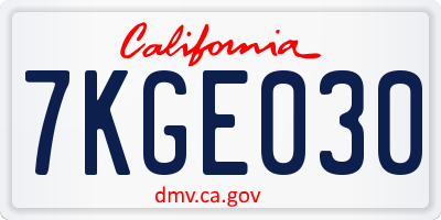 CA license plate 7KGE030