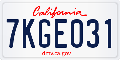 CA license plate 7KGE031