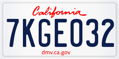 CA license plate 7KGE032