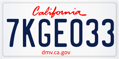 CA license plate 7KGE033
