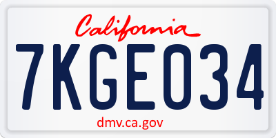 CA license plate 7KGE034