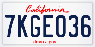 CA license plate 7KGE036