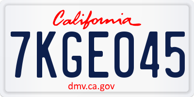 CA license plate 7KGE045