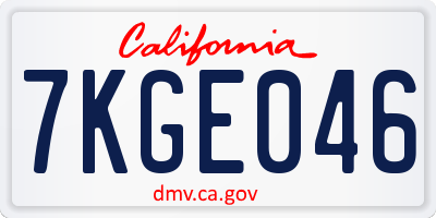 CA license plate 7KGE046