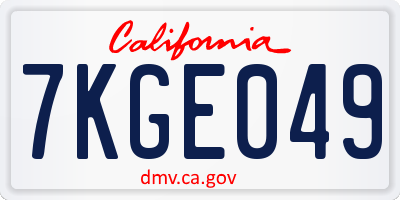 CA license plate 7KGE049