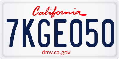 CA license plate 7KGE050