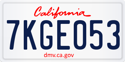 CA license plate 7KGE053