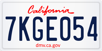 CA license plate 7KGE054