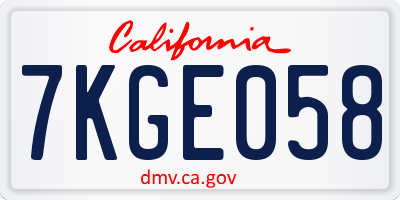 CA license plate 7KGE058