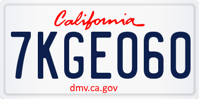 CA license plate 7KGE060