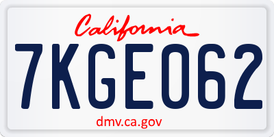 CA license plate 7KGE062