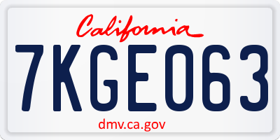CA license plate 7KGE063