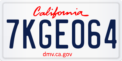 CA license plate 7KGE064