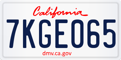 CA license plate 7KGE065