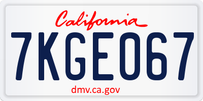 CA license plate 7KGE067