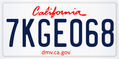 CA license plate 7KGE068