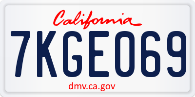 CA license plate 7KGE069