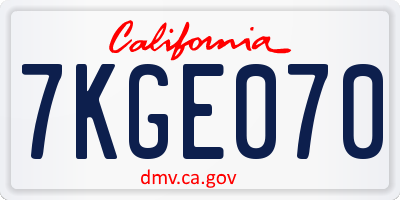 CA license plate 7KGE070