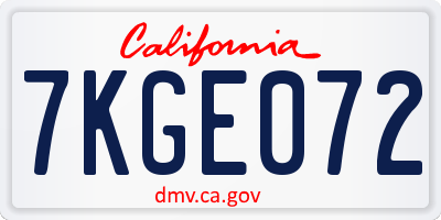 CA license plate 7KGE072