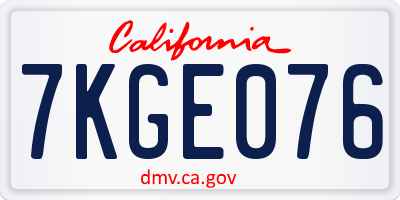 CA license plate 7KGE076