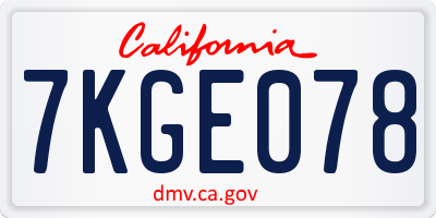 CA license plate 7KGE078