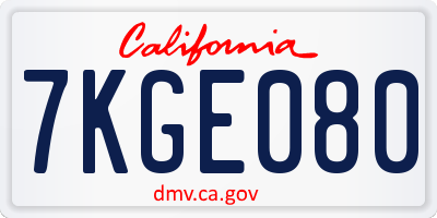CA license plate 7KGE080