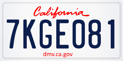CA license plate 7KGE081