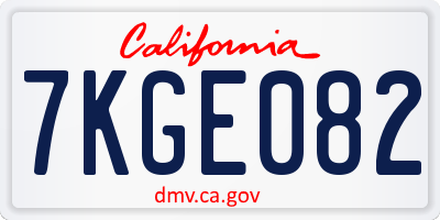 CA license plate 7KGE082