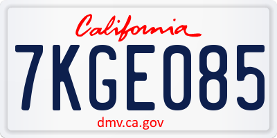 CA license plate 7KGE085