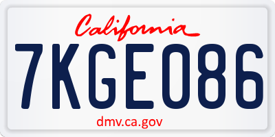 CA license plate 7KGE086