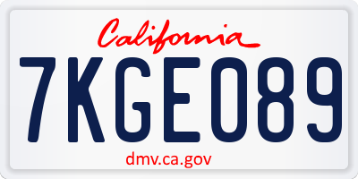 CA license plate 7KGE089