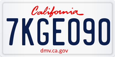 CA license plate 7KGE090