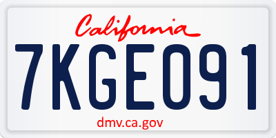 CA license plate 7KGE091