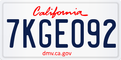 CA license plate 7KGE092