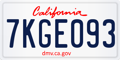 CA license plate 7KGE093