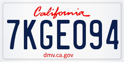 CA license plate 7KGE094