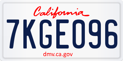 CA license plate 7KGE096