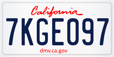 CA license plate 7KGE097