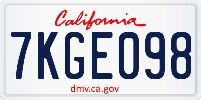 CA license plate 7KGE098