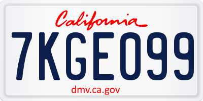 CA license plate 7KGE099