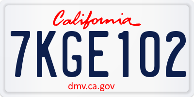 CA license plate 7KGE102