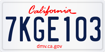 CA license plate 7KGE103