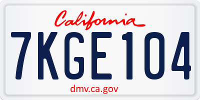 CA license plate 7KGE104