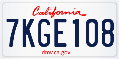 CA license plate 7KGE108