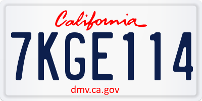 CA license plate 7KGE114