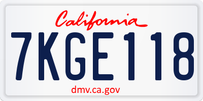 CA license plate 7KGE118