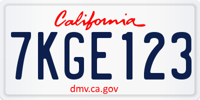 CA license plate 7KGE123